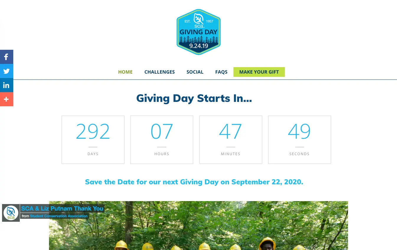 Capital Campaign Web Page: countdown timer example - Student Conservation Association